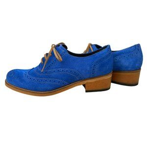 Girotti Women's Custom Made Blue Suede Oxford Heels Size 38 Made in Italy EUC